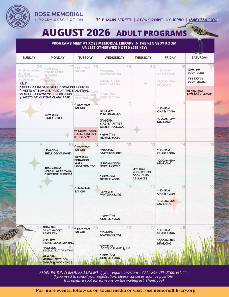August Calendar of programs for adults