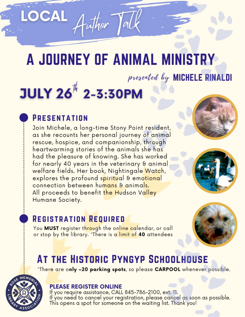 Author Talk & Book Signing
A Journal of Animal Ministry Presented by Michele Rinaldi
