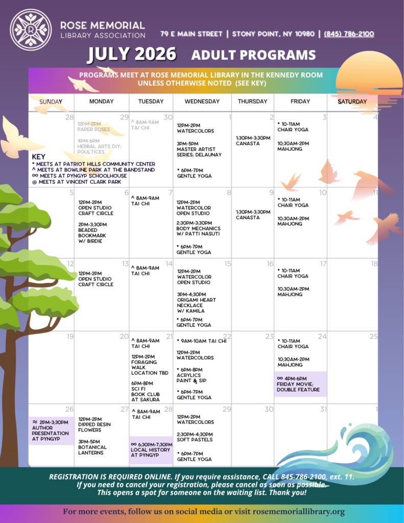 July Calendar of Programs and Events for Adults.