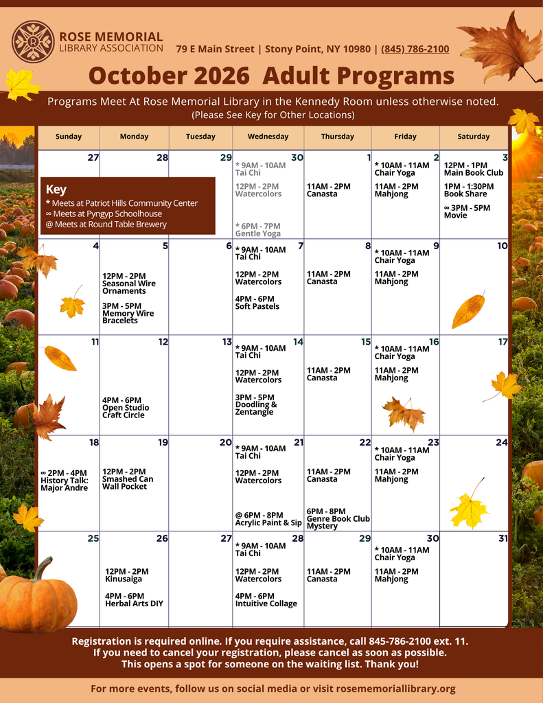 October 2026 Adult Programs Calendar