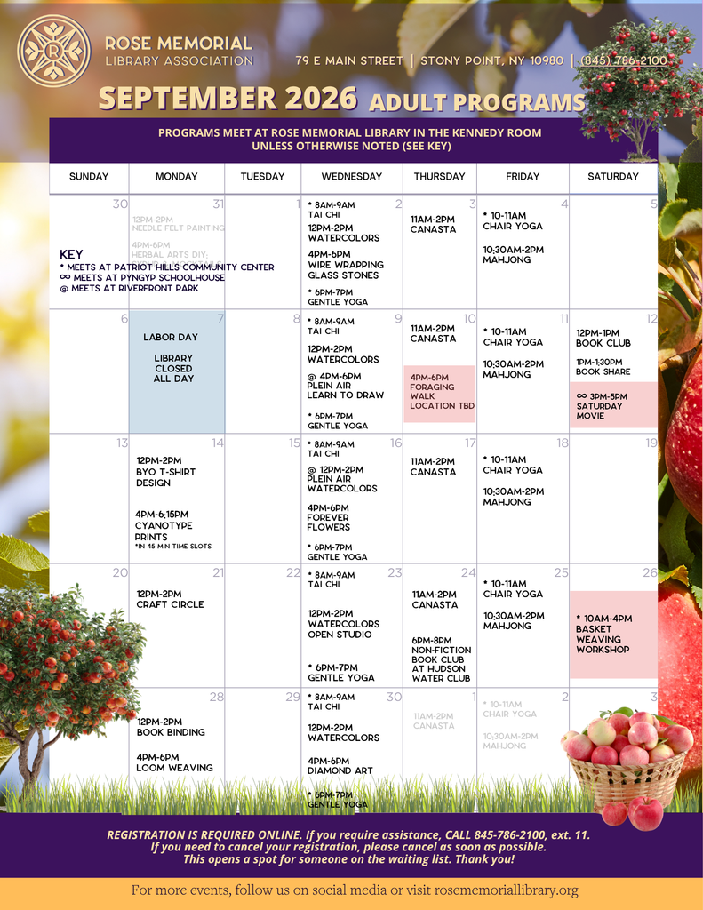 Calendar of audlt programs for September