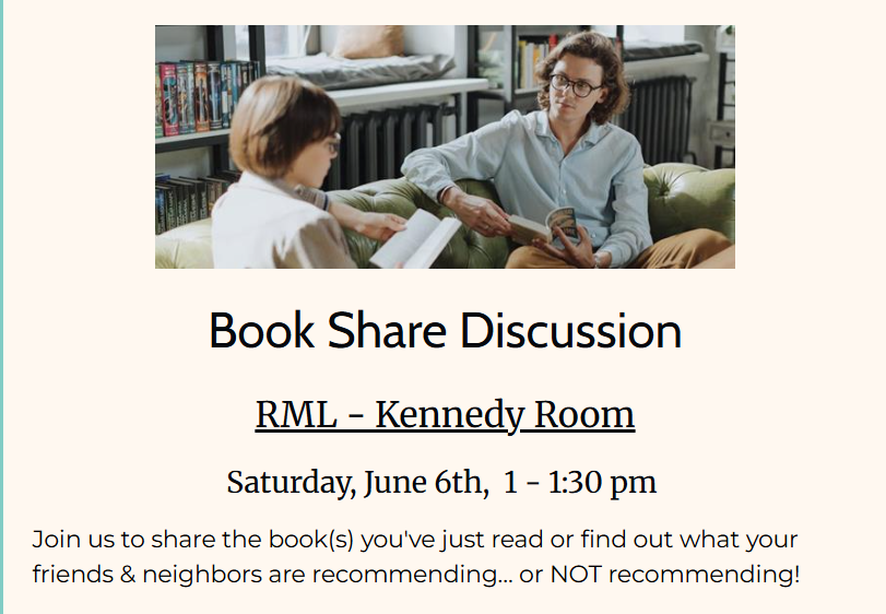 Book Share
Sat. June 6th 1pm.