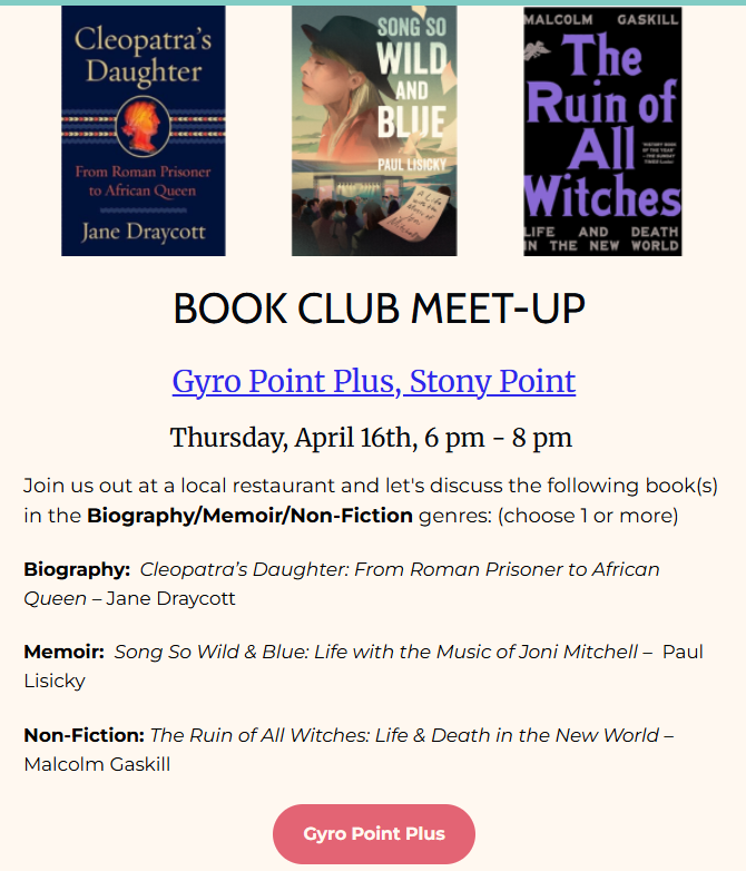 Genre meet Up at Gyro Point Plus 4/16 at 6 pm