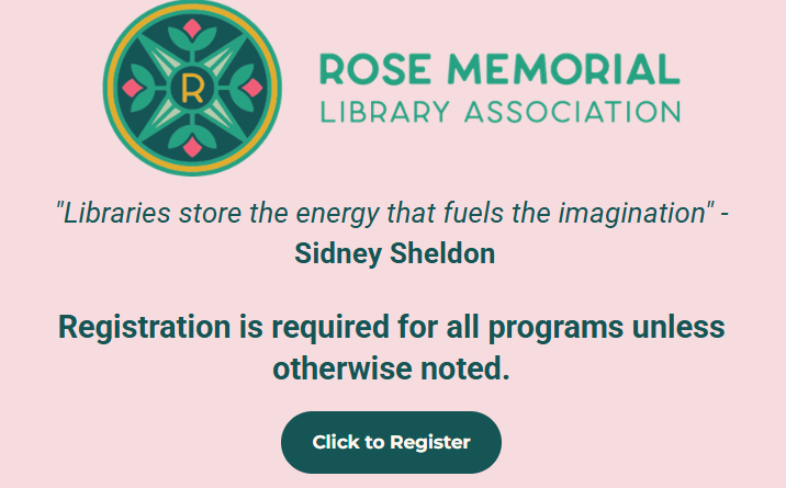 Banner and Quote:
"Libraries store the energy that fuels the imagination". Sidney Sheldon
click to register.