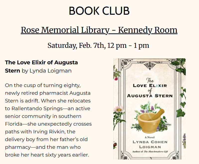 Book club Feb 7th at noon in the Kennedy Room at RML