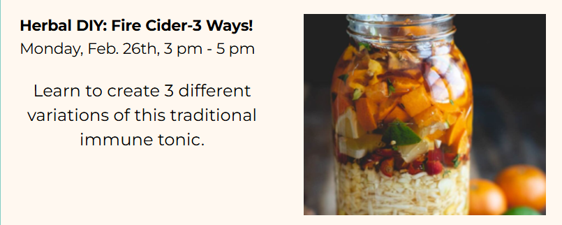 Herb DIY Fire Cider. Feb 26th at 3pm in RML